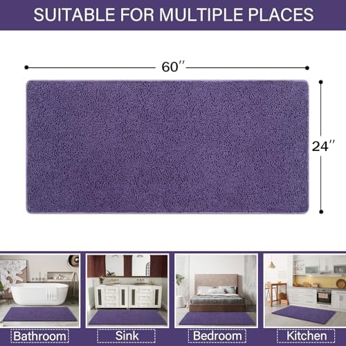 LOCHAS Luxury Bathroom Rug Shaggy Bath Mat 24 x 60 Inch, Dark Purple