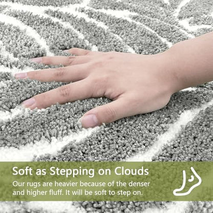 Gray Bathroom Runner Rug - Grey Long Bath Mat Tropical Leaf Bath Rugs Non Slip Washable Bathrug for Bathroom Floor, Cute Restroom Rug, Plant Absorbent Bathmat Botanical Home Decor 18" x 47"