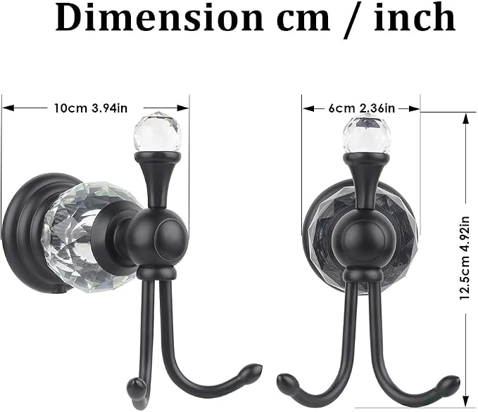 Luxury Crystal Black Robe Hook Bathroom Hangings Towel Rack Clothes Hook, Double Wall Mounted Towel Hook, Double Robe/Towel Hook