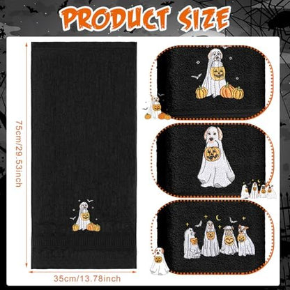 FuWeave 3 Pcs Black Halloween Ghost Dog Hand Towels for Bathroom