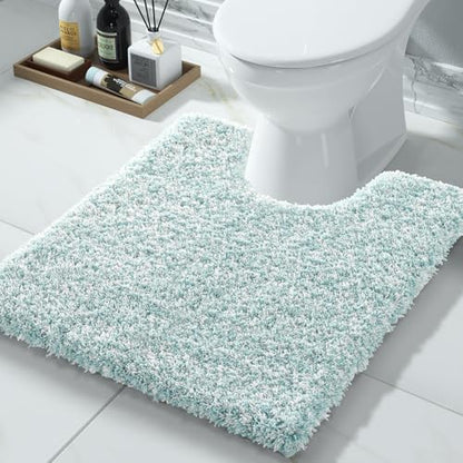 Yimobra Toilet Rugs U Shaped 24X20, Ultra Soft and Water Absorbent Bath Mats, Non Slip Fluffy Luxury Microfiber Contour Bath Rugs for Toilet, Dry Quick, Machine Washable, Sky Light Blue and White