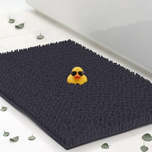 ITSOFT Large Plush Bathroom Rug 47"x21", Absorbent Machine Washable Non Slip Chenille Bath Mats, Quick Dry Bathmat, Bath Rugs for Bath, Shower, Bedroom, Door Mat, Black