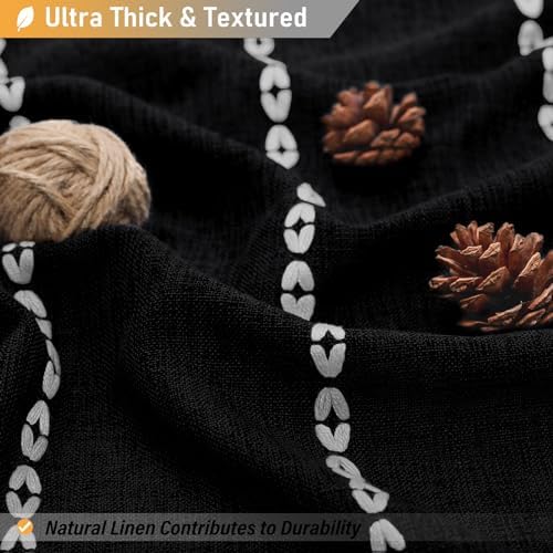 BTTN Small Boho Linen Heavy Duty Cloth Shower Curtain, 36x72, Black White