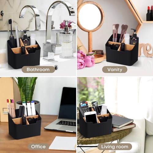 Ayswupt Toothbrush Holders for Bathrooms,Electric Toothbrush and Toothpaste Holder with Divider for Bathroom Countertop Organizer,Toothbrush Caddy for Kids Family Counter Vanity Storage Black