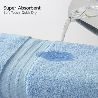REDKISS 8 Piece Blue Towels Set - 100% Cotton Towels Set with 2 Large Bath Towels, 2 Hand, 4 Washcloths, 600 GSM Highly Absorbent Bath Towel Sets, Blue Quick Dry Shower Towel for Family Dorm Gym
