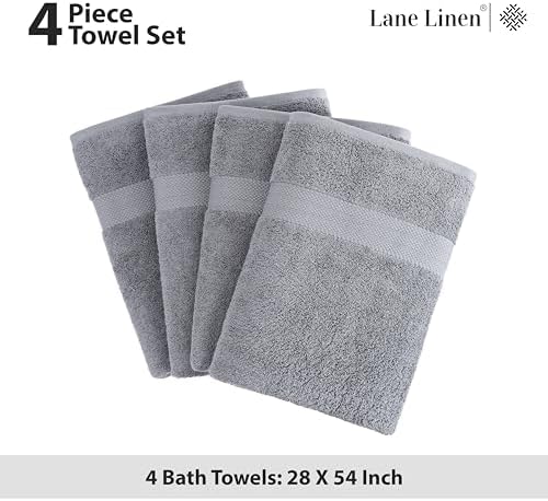 LANE LINEN Bath Towel Set 100% Cotton 4 Piece Soft Absorbent - Grey
