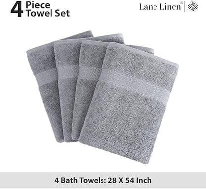 LANE LINEN Bath Towel Set 100% Cotton 4 Piece Soft Absorbent - Grey