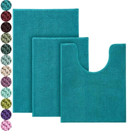 Urvoix Bathroom Rugs Sets 3 Piece, Chenille Non-Slip Bath Rug Set
