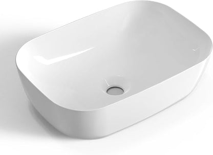KES 18" x 13" Rectangle Vessel Sink for Bathroom Vanity Countertop, Glossy White Ceramic Porcelain Bathroom Sink Bowl Above Counter, Modern Look, BVS140