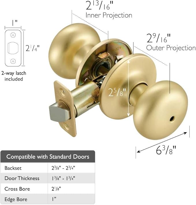Design House 726968 Cambridge Privacy Bed and Bath Door Knob Satin Gold