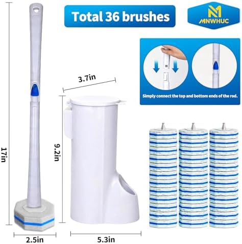 Disposable Toilet Brush,Toilet Bowl Cleaner,Wall Mounted Toilet Bowl Brush with 36 Refills for Deep Toilet Cleaning,Toilet Brush and Holder Set for Hygienic Bathroom Maintenance(White)