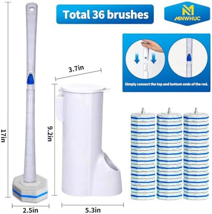 Disposable Toilet Brush,Toilet Bowl Cleaner,Wall Mounted Toilet Bowl Brush with 36 Refills for Deep Toilet Cleaning,Toilet Brush and Holder Set for Hygienic Bathroom Maintenance(White)