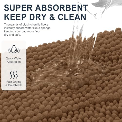 Smiry Thick Chenille Bathroom Rugs 36x24, Soft Absorbent Bath Mat, Mocha