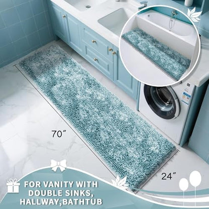 Yimobra Long Bathroom Rugs Runner 70x24 Inch, Extra Thick Soft Absorbent Chenille Bath Mat, Non Slip Machine Washable, Quick Dry Bath Rugs for Bathroom Floor, Tub and Shower, Greyish Blue