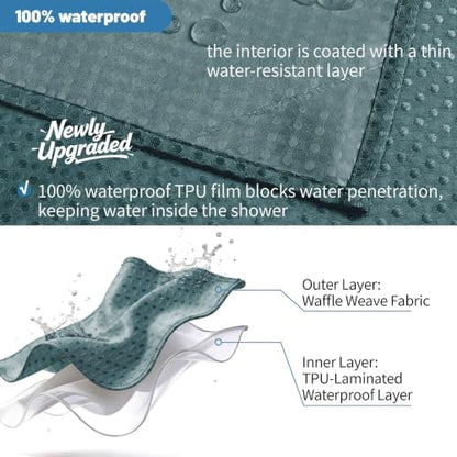 2-in-1 Waterproof Fabric Shower Curtain - No Separate Liner Needed, Hotel-Style Waffle Weave, Effortless Cleaning & Washable Bathroom Shower Curtain Set,72Wx72H,Seaweed Green