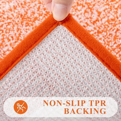 Pauwer 3 Piece Bathroom Rug Set, Non Slip Washable Bath Mat, Orange