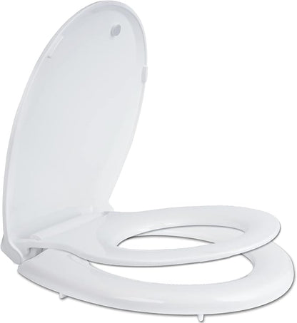 Hibbent Potty Training Toilet Seat, Built-in Magnetic Seat, Lid with Oval Cover, Never Loosen and Slow Close Convertible Toilet Seat for Kids, Adult and Child (White, Round)
