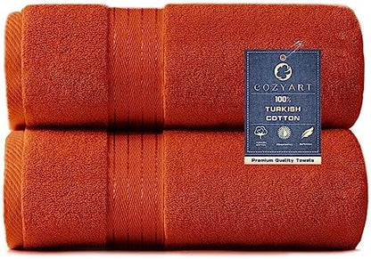 COZYART Luxury Bath Towels 2 PCS, Burnt Orange 100% Turkish Cotton