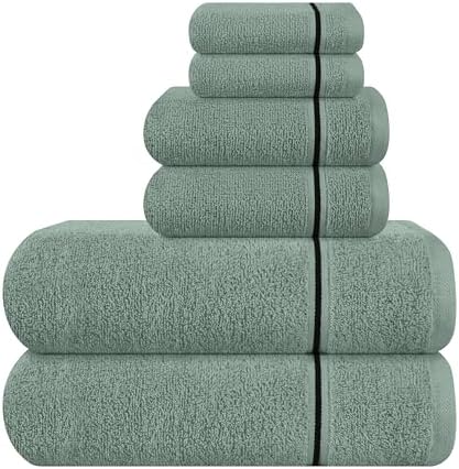 MyOwn Ultra Soft 6 Pack Cotton Towel Set, Contains 2 Bath Towels 28x55 inch, 2 Hand Towels 16x24 inch & 2 Wash Coths 12x12 inch, Ideal Everyday use, Compact & Lightweight - Jade