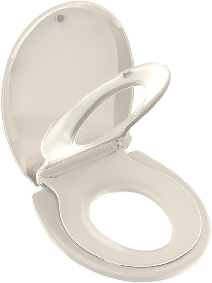Potty Training Seat Built-in Toilet Seat, Round Toilet Seat 16.5inch with Baby Seat 2 in 1 Soft Close Quiet No Slapping, Magnetic Absorption, Easy Installation for Bottom Fixing Toilet，Almond