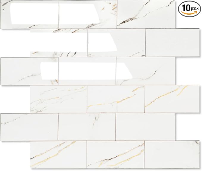 2026 New Upgrade Peel and Stick Backsplash Tile, Peel and Stick 11.34" X 11.57" Wall Tile for Kitchen, Bathroom, Fireplace, Laundry (Polished Carat Gold, 10 Packs)