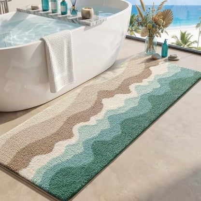LUMI Coastal Bathroom Rug Soft Microfiber Absorbent Bath Mat 24x71