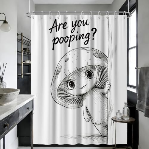 Extra Tall Shower Curtain XL Black and White Mushroom, 70 x 96 Inchs