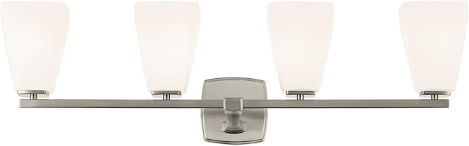 Kichler Marant 33.25" 4-Light Vanity Light with Opal Glass in Brushed Nickel, for Bathroom, Powder Room, Over a Mirror, (33.25" W x 9.5" H), 55217NI