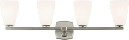 Kichler Marant 33.25" 4-Light Vanity Light with Opal Glass in Brushed Nickel, for Bathroom, Powder Room, Over a Mirror, (33.25" W x 9.5" H), 55217NI