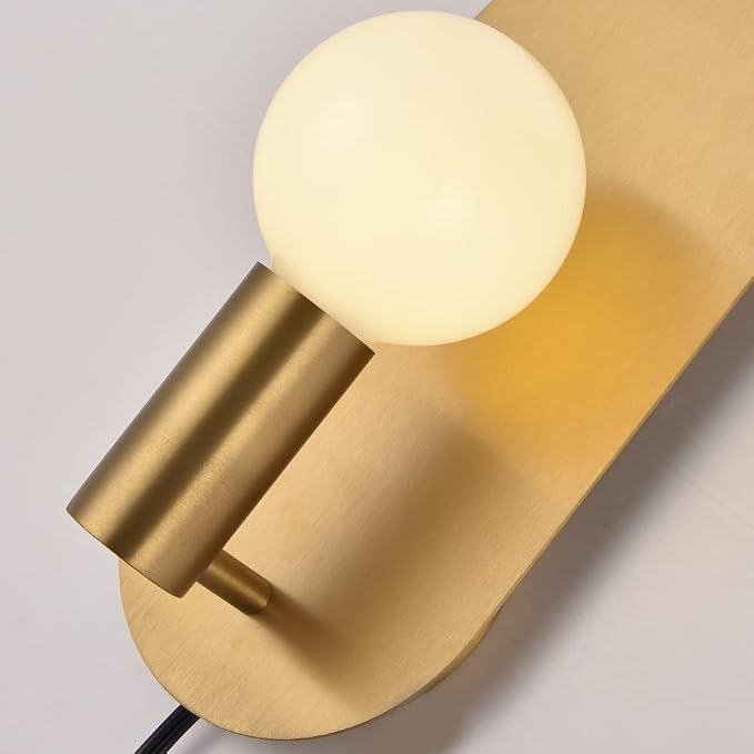 Plug in Wall Sconce Set of 2, Modern Sconces Wall Lighting Cord with On Off Switch, Brushed Gold Wall Mount Light Fixture for Bedroom Living Room Bathroom Vanity