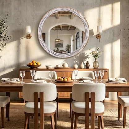 36 Inch Round Mirror for Wall, Rustic Wooden Circle Mirrors for Bathroom