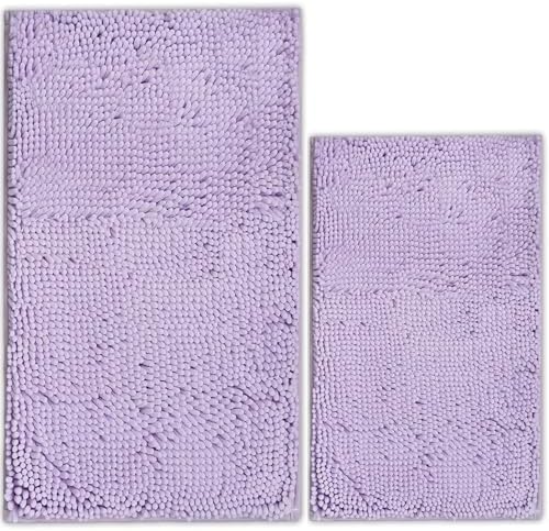 Bathroom Rugs Chenille Bath mat 2 Piece Set, Super Absorbent, PVC Non Slip Backing, Bath mats for Bathroom, Plush Shaggy, Thick, Machine Washable, Bathtub, Shower, Toilet.(Lavender)