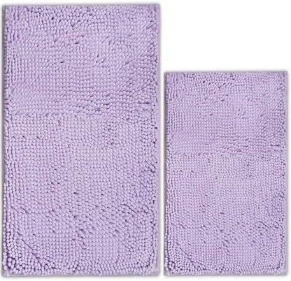 Bathroom Rugs Chenille Bath mat 2 Piece Set, Super Absorbent, PVC Non Slip Backing, Bath mats for Bathroom, Plush Shaggy, Thick, Machine Washable, Bathtub, Shower, Toilet.(Lavender)