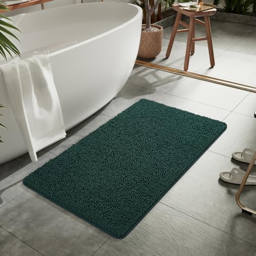 LOCHAS Luxury Bathroom Rug Shaggy Bath Mat 24 x 44 Inch, Hunter Green