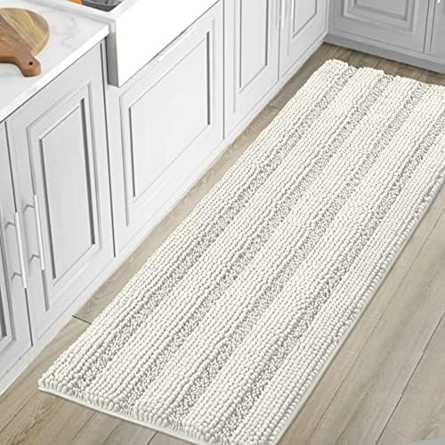 H.VERSAILTEX Bath Mats for Bathroom Non Slip Luxury Chenille Striped Bath Rug Absorbent Non Skid Fluffy Soft Shaggy Rugs Washable Dry Fast Plush Carpet Mats for Bath Room, Tub