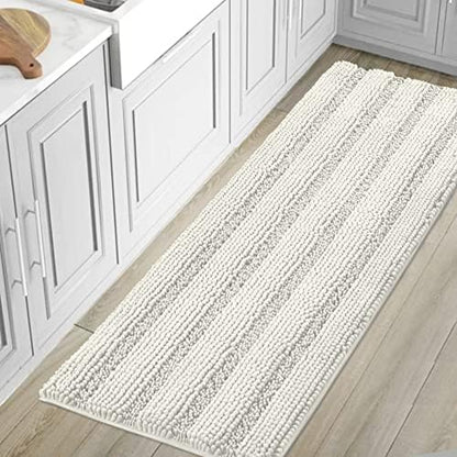 H.VERSAILTEX Bath Mats for Bathroom Non Slip Luxury Chenille Striped Bath Rug Absorbent Non Skid Fluffy Soft Shaggy Rugs Washable Dry Fast Plush Carpet Mats for Bath Room, Tub