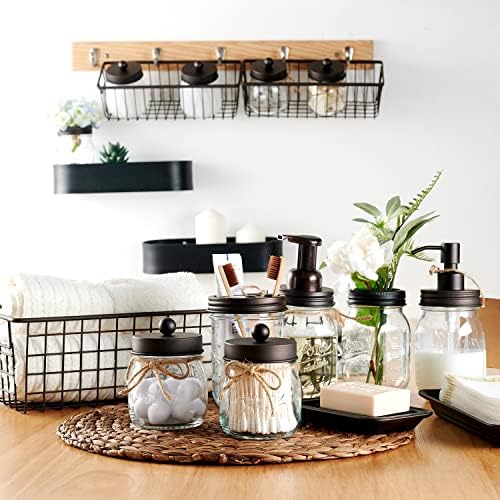 SheeChung Mason Jar Bathroom Accessories Set,6Pcs Rustic Bathroom Set,Brown