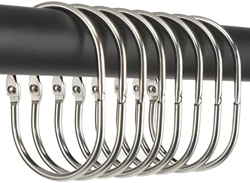 Goowin Shower Curtain Rings, 12 Pcs Shower Curtain Hooks, Oval Snap Shower Rings for Curtain, Metal Shower Curtain Rings Rust Proof, Glide Smoothly Shower Hooks for Shower Curtain Rod (Nickel)