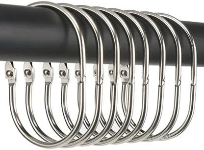 Goowin Shower Curtain Rings, 12 Pcs Shower Curtain Hooks, Oval Snap Shower Rings for Curtain, Metal Shower Curtain Rings Rust Proof, Glide Smoothly Shower Hooks for Shower Curtain Rod (Nickel)