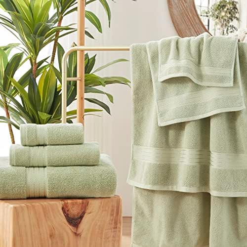 COZYART Luxury Bath Towel Set 6 Pcs, Sage Green 100% Turkish Cotton 650 GSM