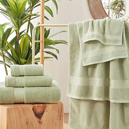 COZYART Luxury Bath Towel Set 6 Pcs, Sage Green 100% Turkish Cotton 650 GSM