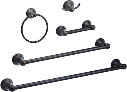 Amazon Basics Modern 5 Piece Bathroom Hardware Set, Oil Rubbed Bronze, Towel Bar, Toilet Paper Holder, Towel Ring, Robe Hook
