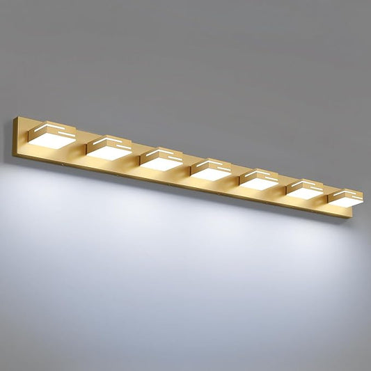 LED Modern Bathroom Vanity Light Fixtures, 7-Light 48-inch Dimmable Gold Vanity Lights for Bathroom Lighting Fixtures Over Mirror, with 350° Rotatable Heads (Cool White 6000K)