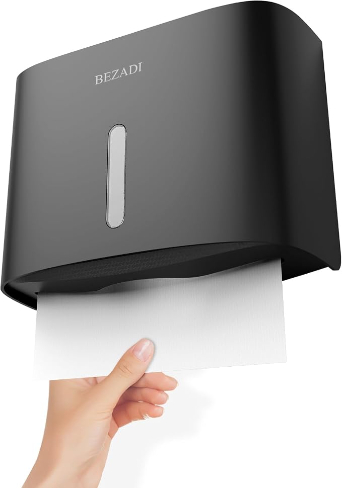 Paper Towel Dispenser,Large Capacity Wall Mount Tissue Dispensers with Smart Lock, Used for Kitchen and Bathroom Toilet Paper Holders Black