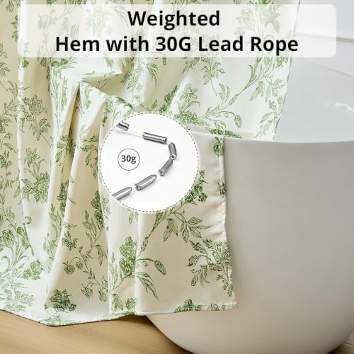 Warmstar Farmhouse Shower Curtain,Green Floral Shower Curtain for Bathroom Linen Look Vintage Shower Curtain with Weighted Hem,72" W x 72" L
