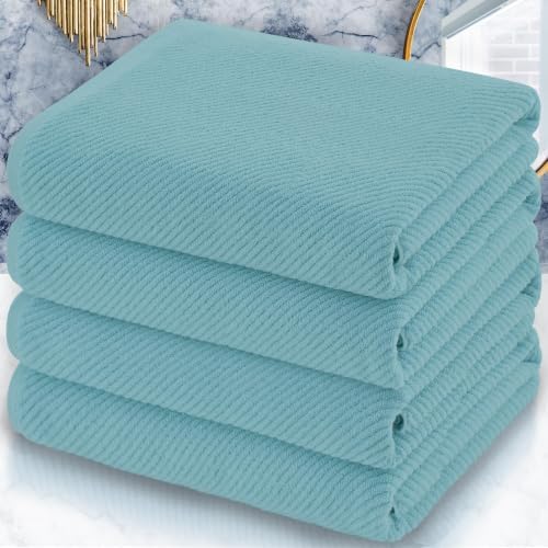 VOOVA & MOVAS Bath Towels 4PC, 100% Cotton, 30x56 in, Aqua Teal