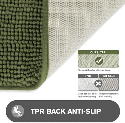 Sage Bathroom Rugs – Absorbent and Washable Bath Mat, Non-Slip, Thick Soft Chenille Bath Rugs for Bathroom Floor, Shower, Sink - 26" x 44"