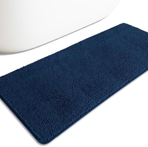 Bathroom Runner Rug 24 x 60 Inch – Extra Large Long Bath Mat | Absorbent and Washable Thick Chenille Bath Rug Non-Slip Runner Rug for Bathroom, Shower, Sink(Navy Blue)