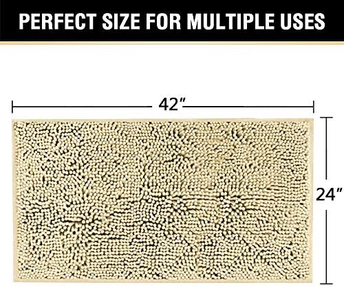 H.VERSAILTEX Microfiber Bath Rugs Chenille Floor Mat Ultra Soft Washable Bathroom Dry Fast Water Absorbent Bedroom Area Rugs, 24 x 42 - Inch, Beige