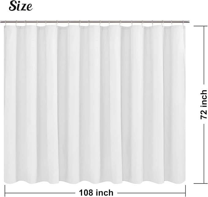 Embossed Microfiber Extra Wide Shower Curtain Liner 108 x 72 inches, Soft Fabric Shower Curtain Washable and Water Repellent,108x72, White